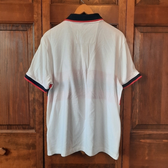 Nautica white striped preppy striped short sleeve polo shirt size large - Picture 9 of 11